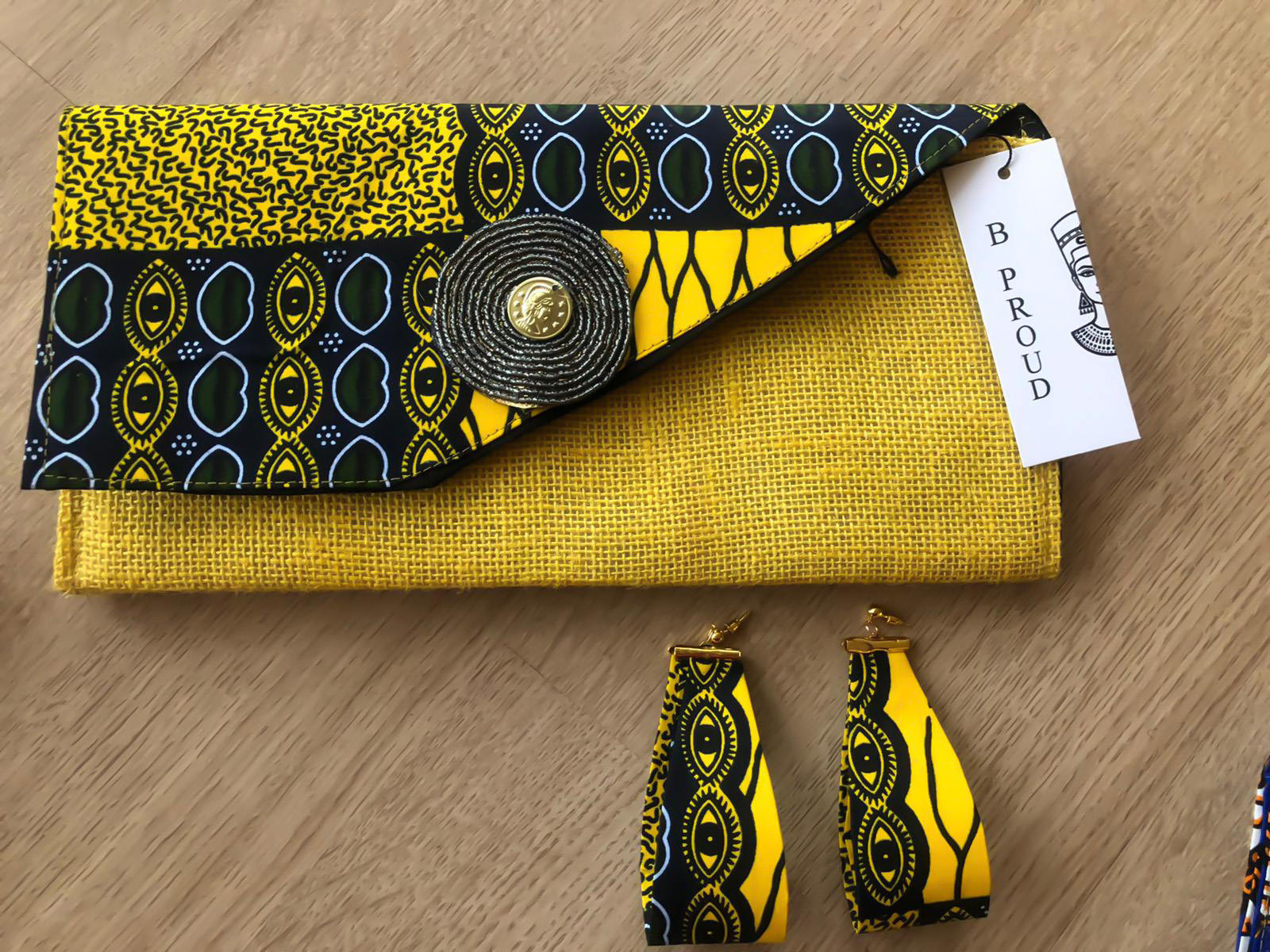 Crayola yellow clutch bag + earrings B Proud Design